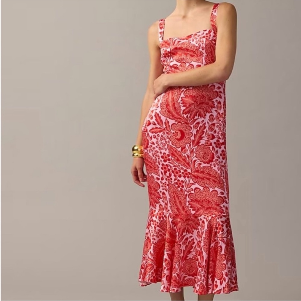 J. Crew Pink and Red Paisley Midi Dress